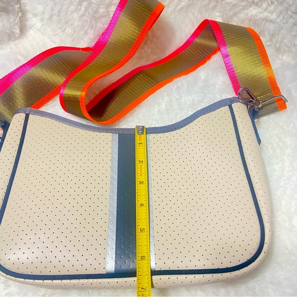 HAUTE SHORE Beige and Gray Crossbody Bag with Multicolor Strap - Picture 14 of 15
